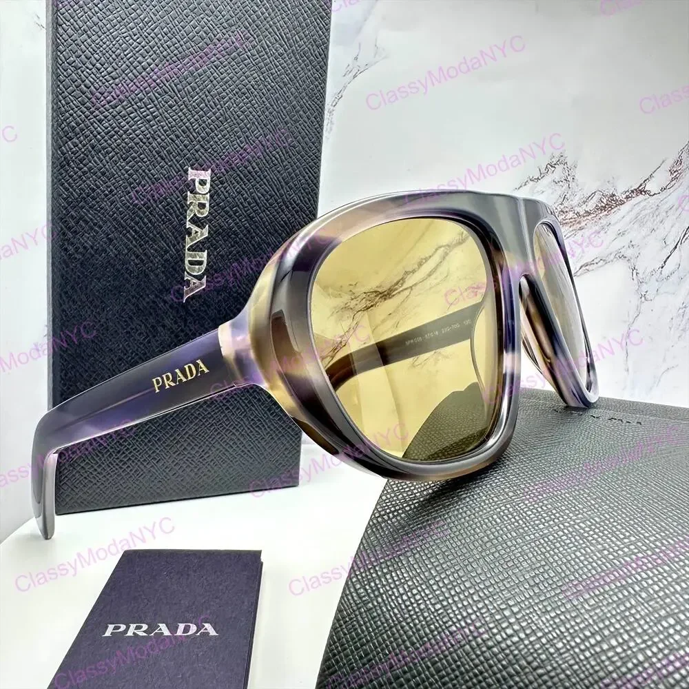 New PRADA Sunglasses Brown Striped Laguna Aviator Shield Mask New
